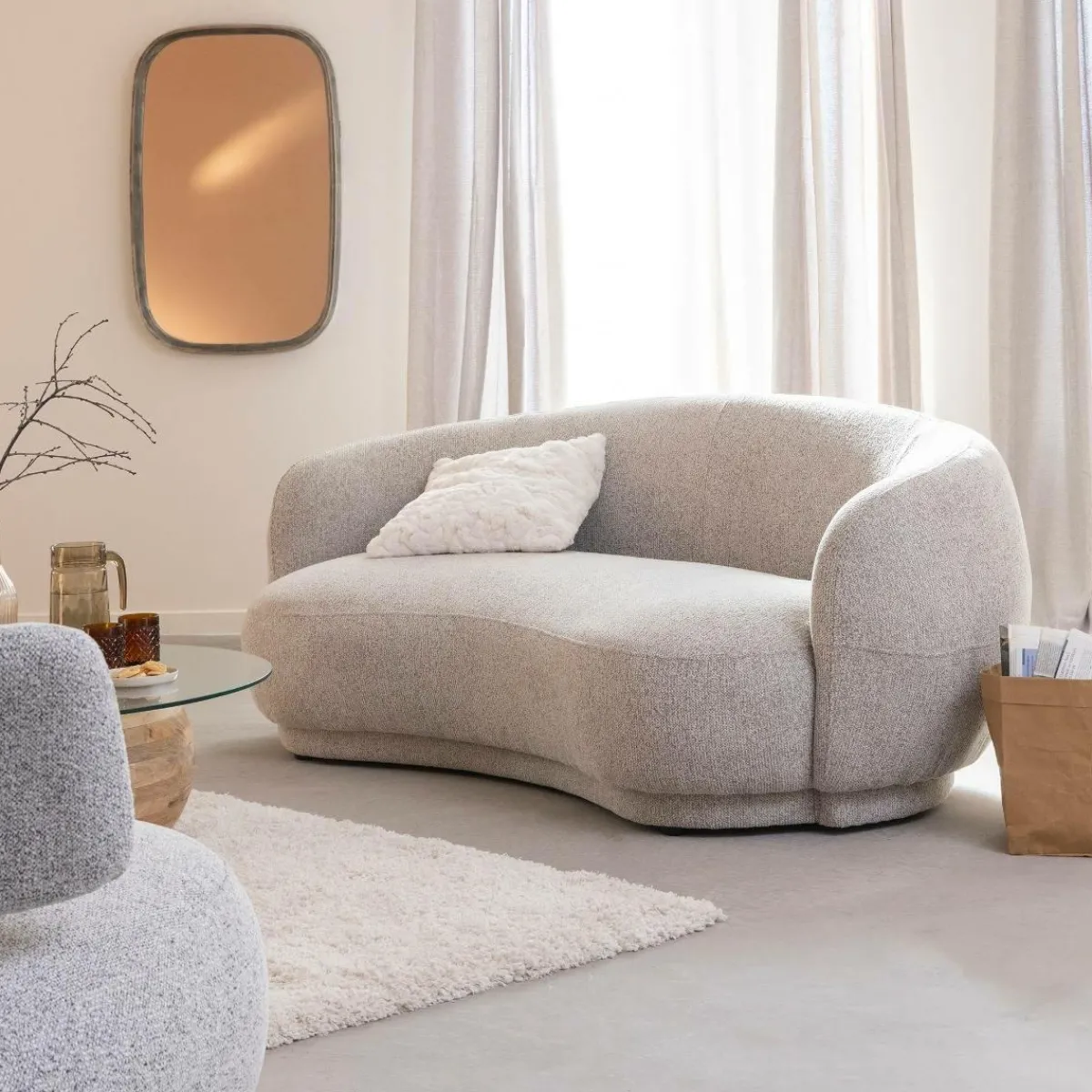 Made in Meubles Canapé en tissu bouclette gris 3 places Maddy