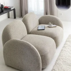 Made in Meubles Canapé modulable 2 places en tissu bouclette gris Calya