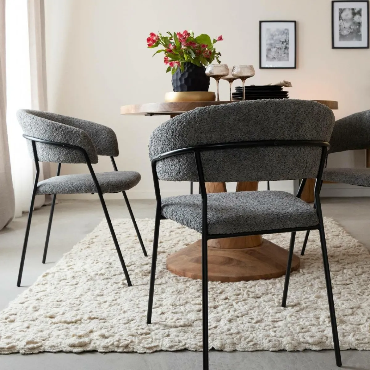 Made in Meubles Chaise arrondie en tissu bouclette grise Kanoa (lot de 2)