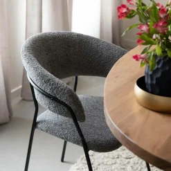 Made in Meubles Chaise arrondie en tissu bouclette grise Kanoa (lot de 2)