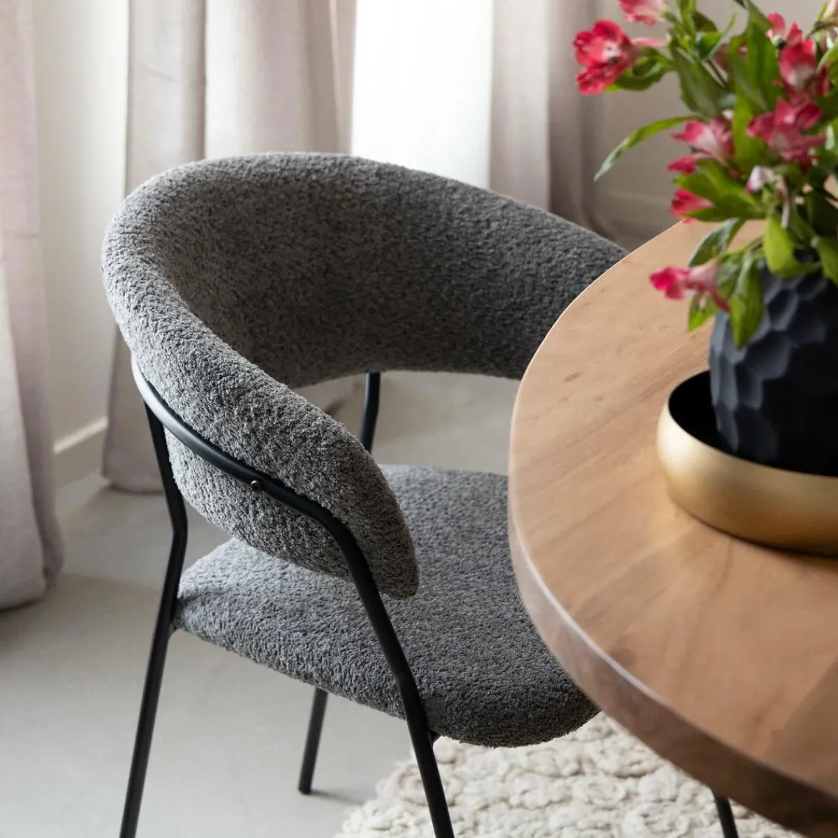 Made in Meubles Chaise arrondie en tissu bouclette grise Kanoa (lot de 2)