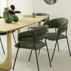 Made in Meubles Chaise arrondie tissu vert Kanoa (lot de 2)