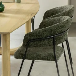 Made in Meubles Chaise arrondie tissu vert Kanoa (lot de 2)