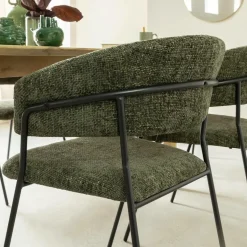 Made in Meubles Chaise arrondie tissu vert Kanoa (lot de 2)