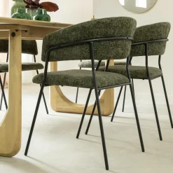Made in Meubles Chaise arrondie tissu vert Kanoa (lot de 2)