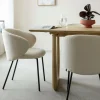 Made in Meubles Chaise avec accoudoirs ronds en tissu bouclette écru clair et pieds en métal Cléa (lot de 2)