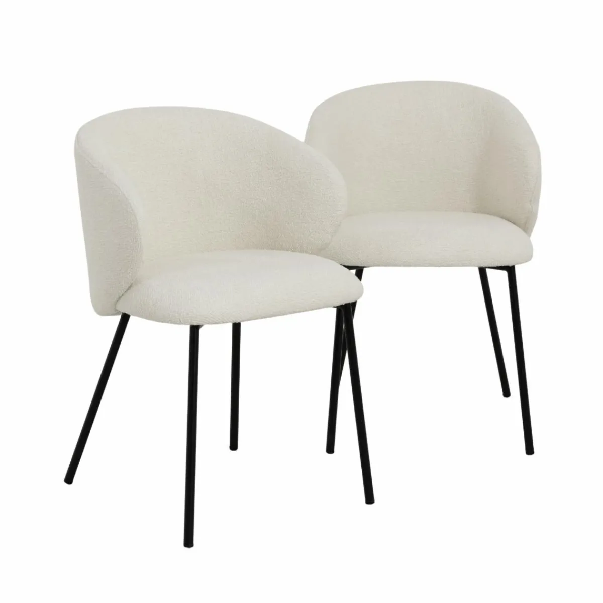 Made in Meubles Chaise avec accoudoirs ronds en tissu bouclette écru clair et pieds en métal Cléa (lot de 2)