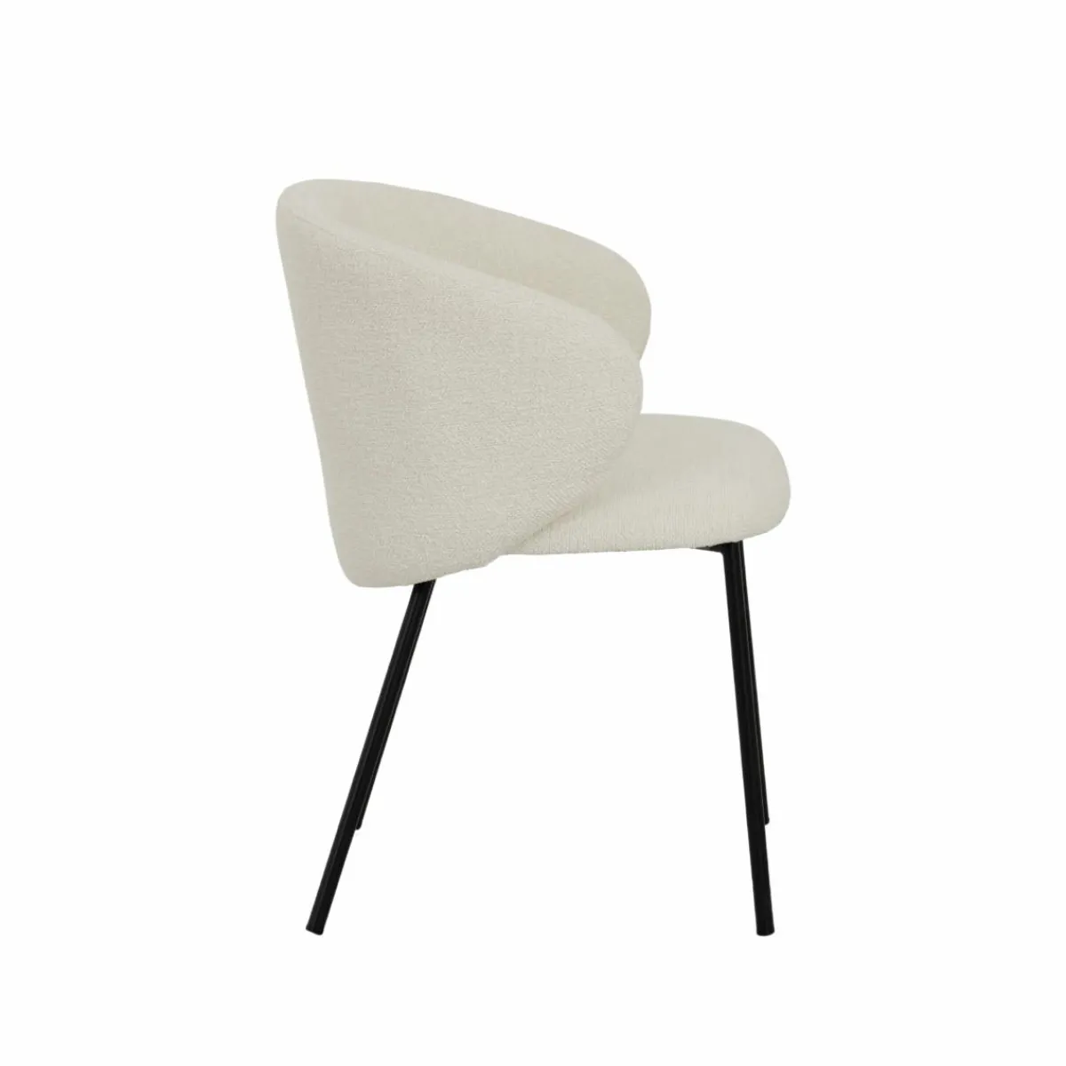 Made in Meubles Chaise avec accoudoirs ronds en tissu bouclette écru clair et pieds en métal Cléa (lot de 2)