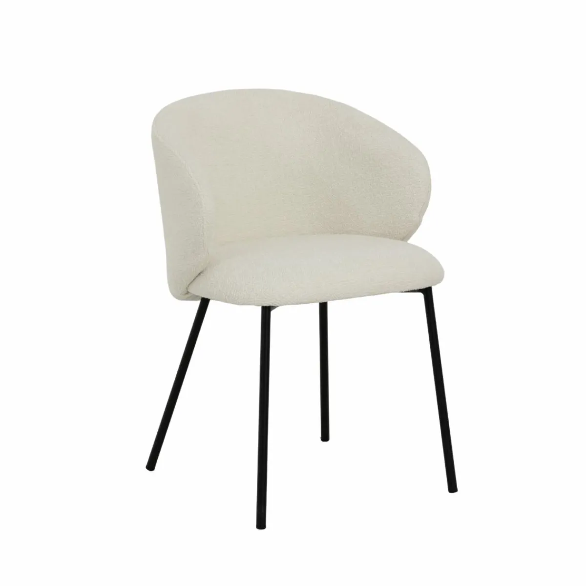 Made in Meubles Chaise avec accoudoirs ronds en tissu bouclette écru clair et pieds en métal Cléa (lot de 2)