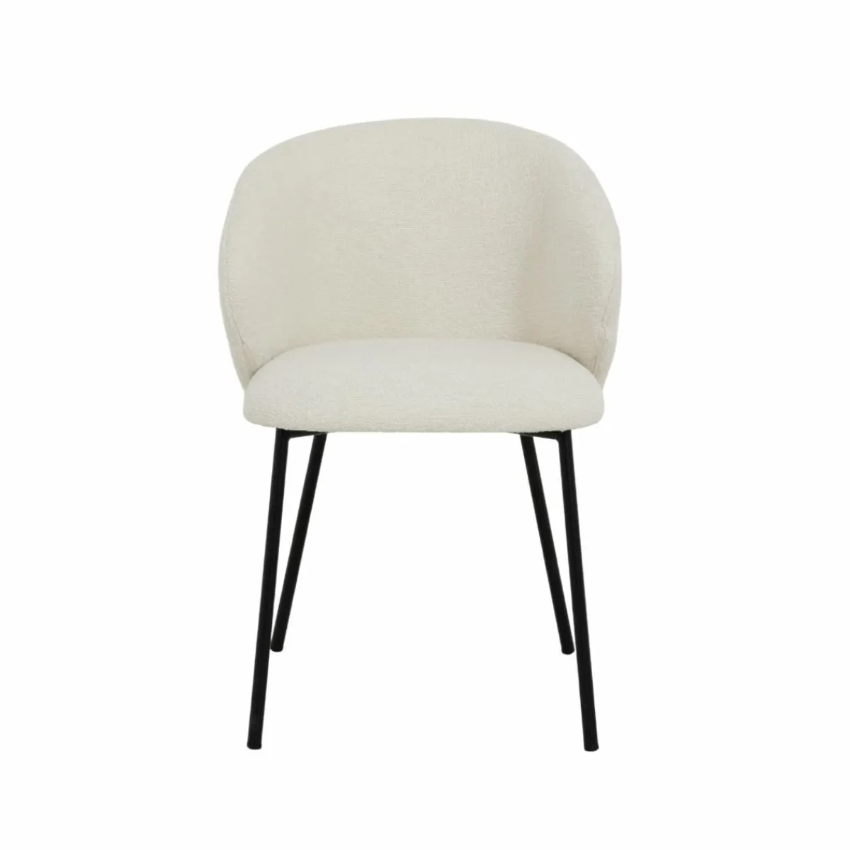 Made in Meubles Chaise avec accoudoirs ronds en tissu bouclette écru clair et pieds en métal Cléa (lot de 2)