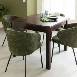 Made in Meubles Chaise avec accoudoirs ronds en tissu vert et pieds en métal Cléa (lot de 2)