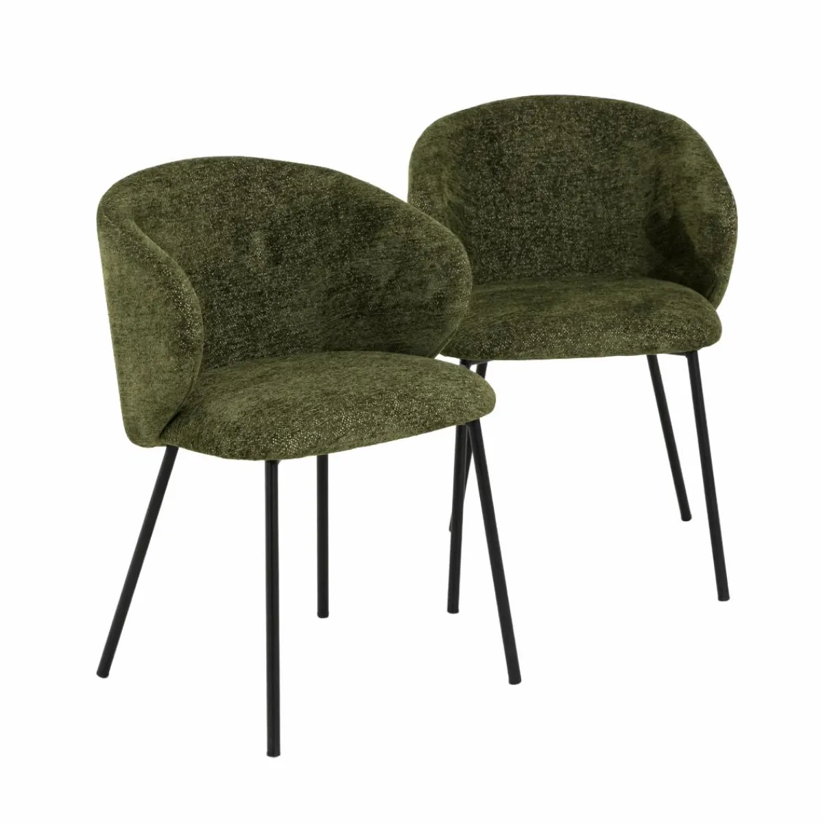 Made in Meubles Chaise avec accoudoirs ronds en tissu vert et pieds en métal Cléa (lot de 2)