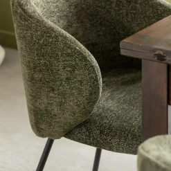 Made in Meubles Chaise avec accoudoirs ronds en tissu vert et pieds en métal Cléa (lot de 2)