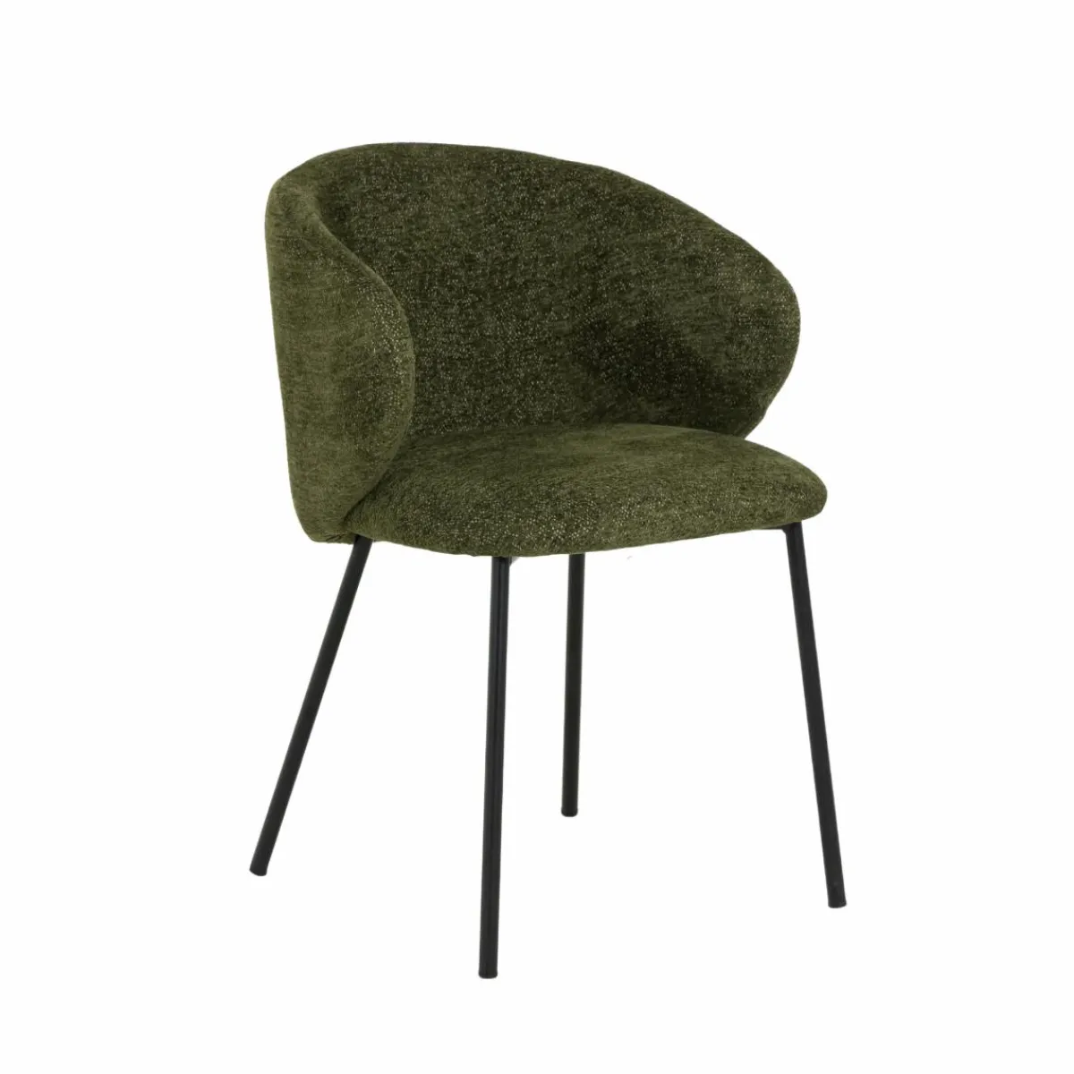Made in Meubles Chaise avec accoudoirs ronds en tissu vert et pieds en métal Cléa (lot de 2)