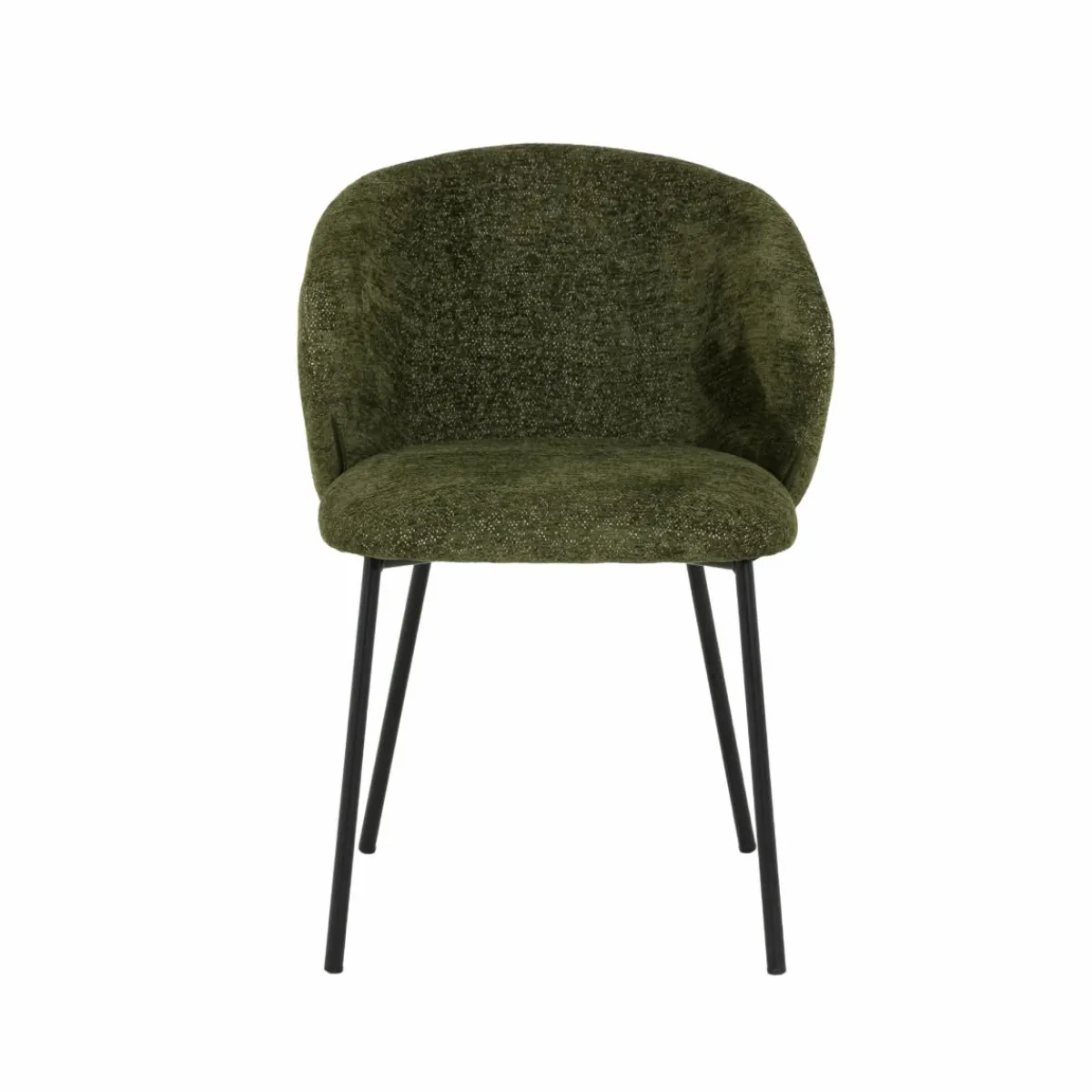 Made in Meubles Chaise avec accoudoirs ronds en tissu vert et pieds en métal Cléa (lot de 2)