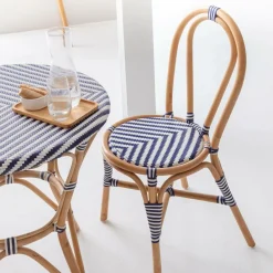 Made in Meubles Chaise bistrot en rotin bleue Elynne (lot de 2)