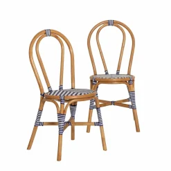 Made in Meubles Chaise bistrot en rotin bleue Elynne (lot de 2)