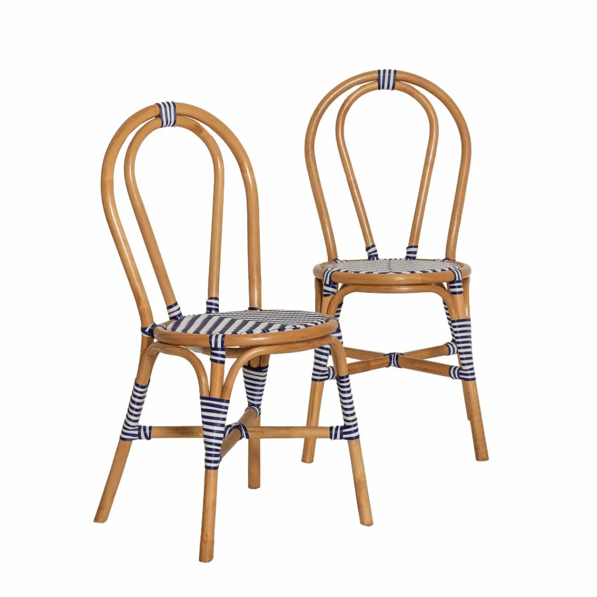 Made in Meubles Chaise bistrot en rotin bleue Elynne (lot de 2)