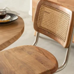 Made in Meubles Chaise cantilever en bois d'acacia et cannage Prune (lot de 2)