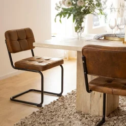 Made in Meubles Chaise cantilever en microfibre marron Mambo (lot de 2)