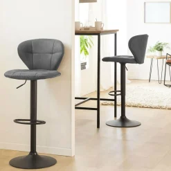 Made in Meubles Chaise de bar vintage noire pied central réglable Isis (lot de 2)