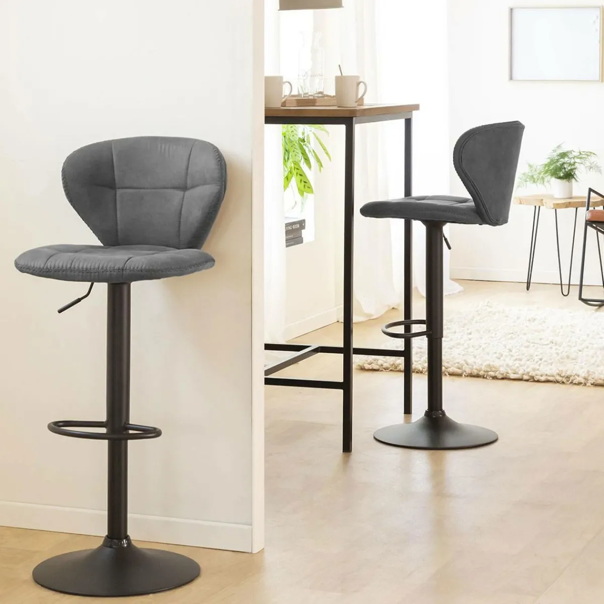Made in Meubles Chaise de bar vintage noire pied central réglable Isis (lot de 2)