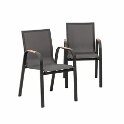 Made in Meubles Chaise de jardin en aluminium gris foncé Ayden (lot de 2)