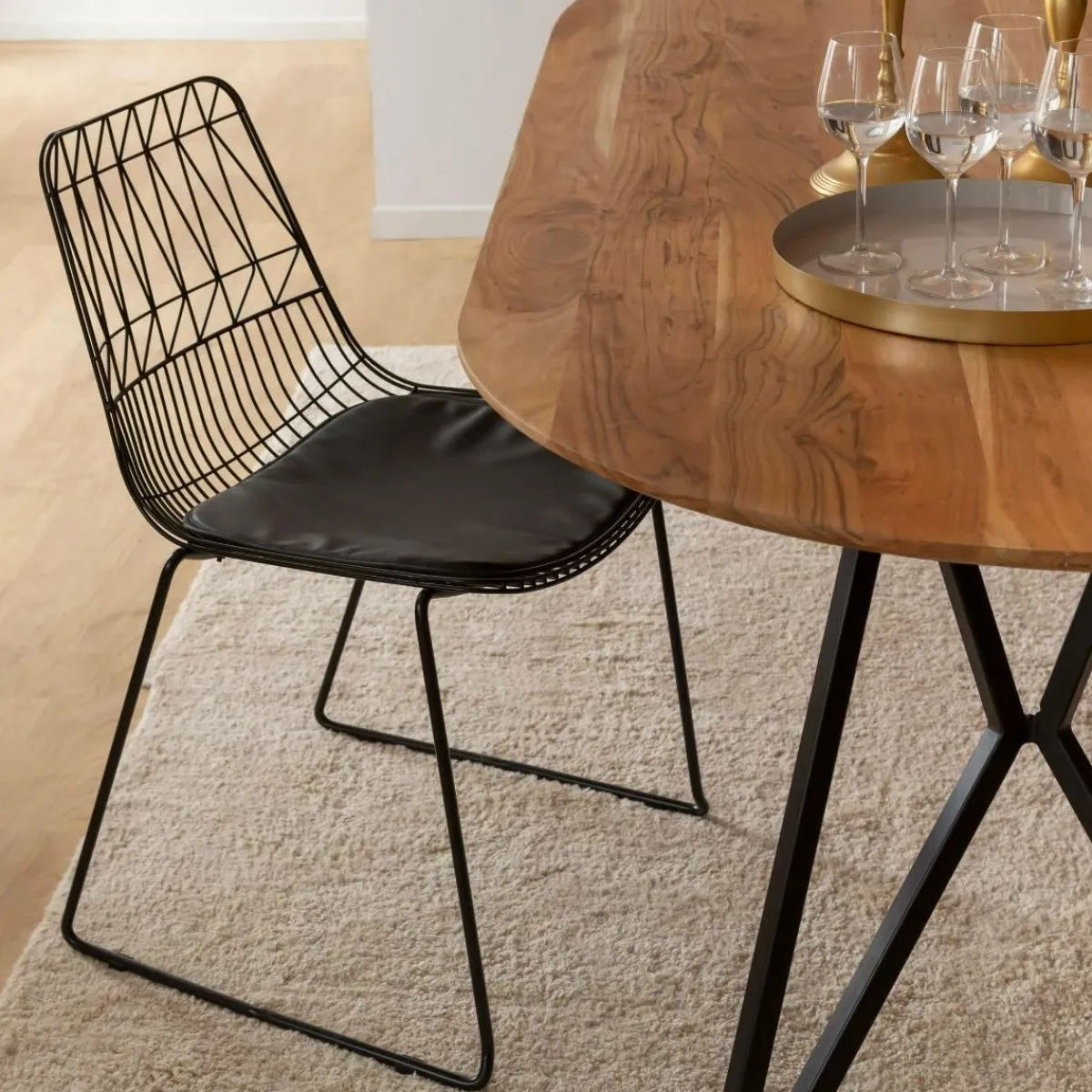 Made in Meubles Chaise design en métal noir (lot de 2)