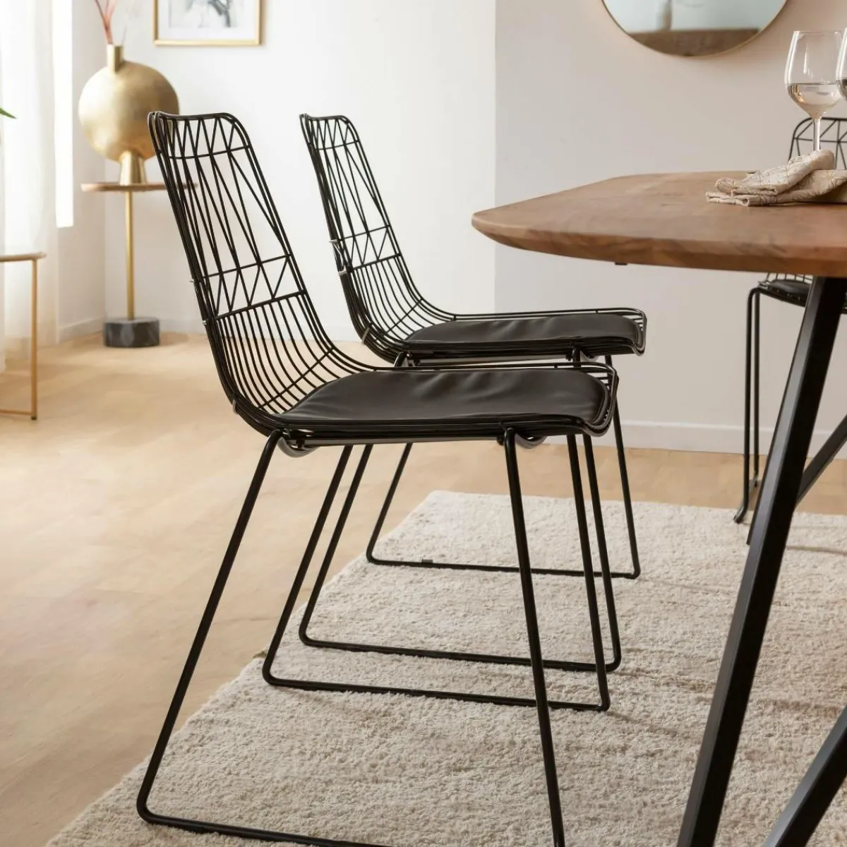 Made in Meubles Chaise design en métal noir (lot de 2)