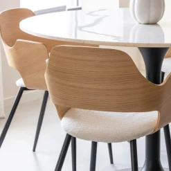 Made in Meubles Chaise en bois clair et tissu écru Florence (lot de 2)