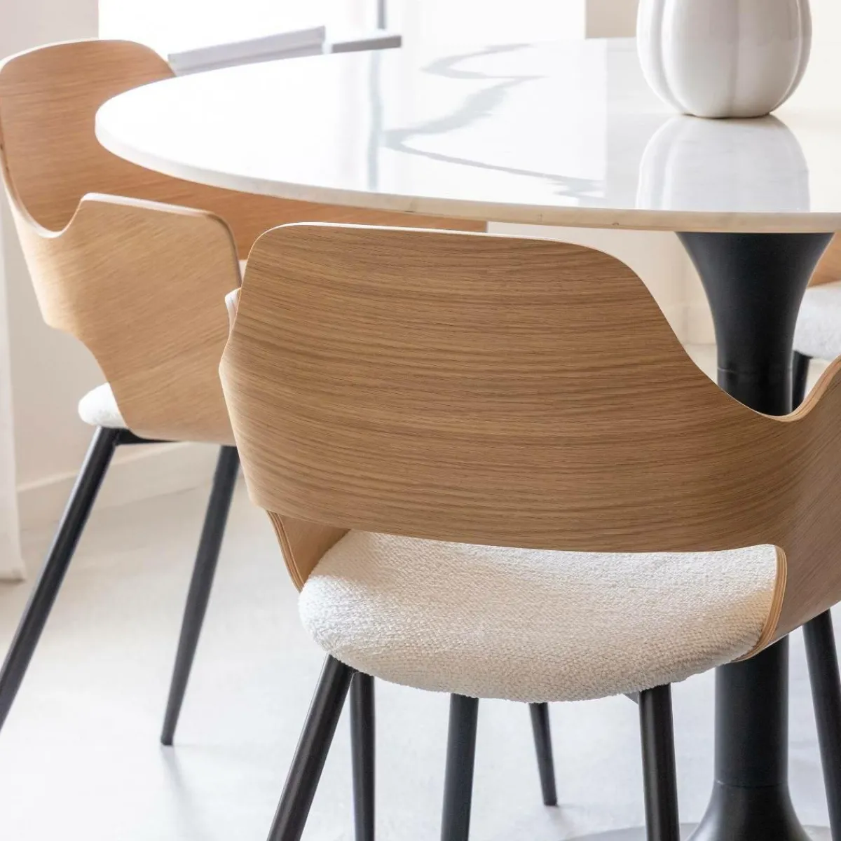 Made in Meubles Chaise en bois clair et tissu écru Florence (lot de 2)