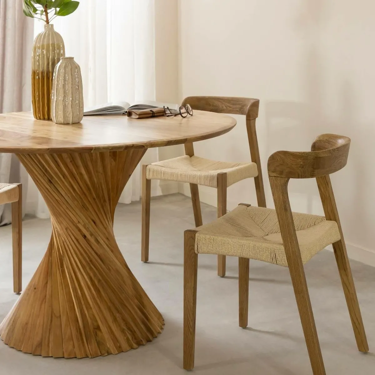 Made in Meubles Chaise en bois de chêne et en corde Auren (lot de 2)