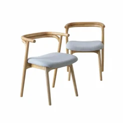 Made in Meubles Chaise en bois d'orme et tissu gris Aline (lot de 2)