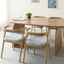 Made in Meubles Chaise en bois d'orme et tissu gris Aline (lot de 2)