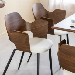 Made in Meubles Chaise en bois foncé et tissu écru Florence (lot de 2)