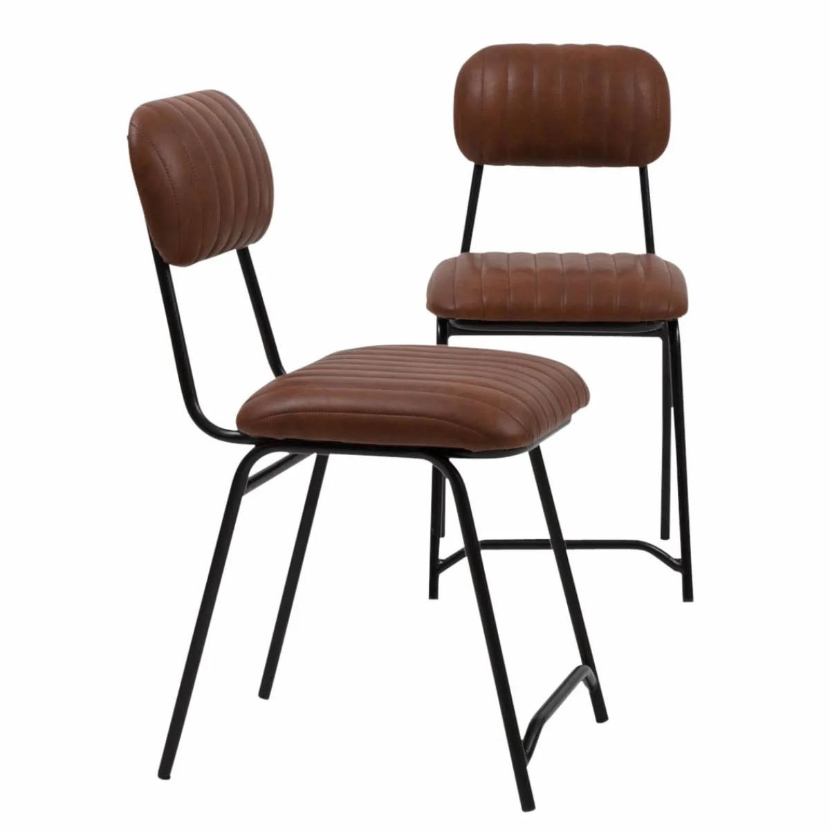Made in Meubles Chaise en cuir marron Dinner (lot de 2)