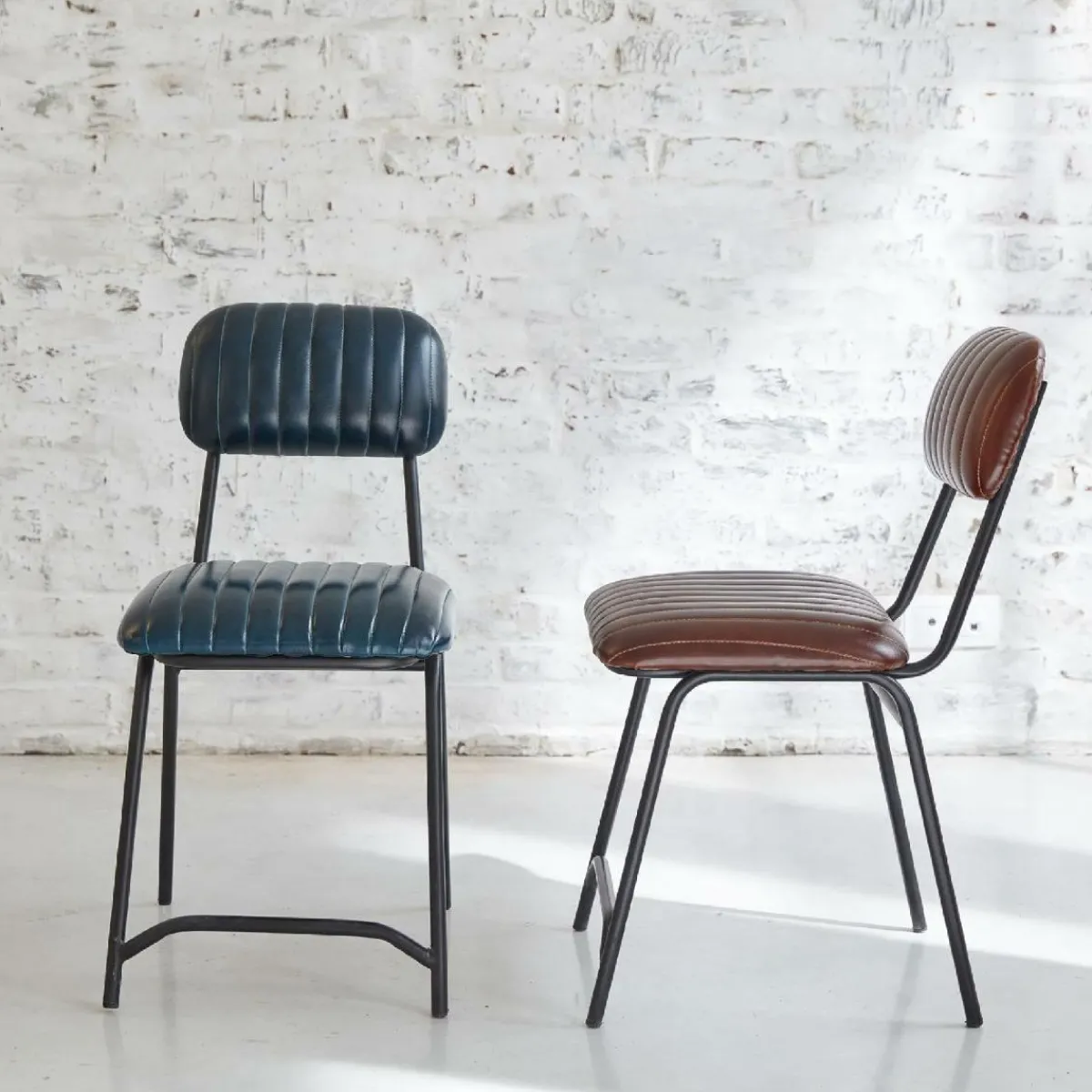 Made in Meubles Chaise en cuir marron Dinner (lot de 2)