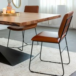 Made in Meubles Chaise en cuir marron et métal noir Arthur (lot de 2)