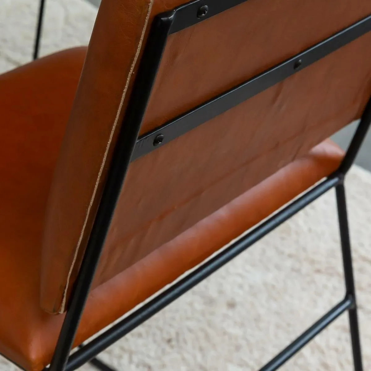 Made in Meubles Chaise en cuir marron et métal noir Arthur (lot de 2)