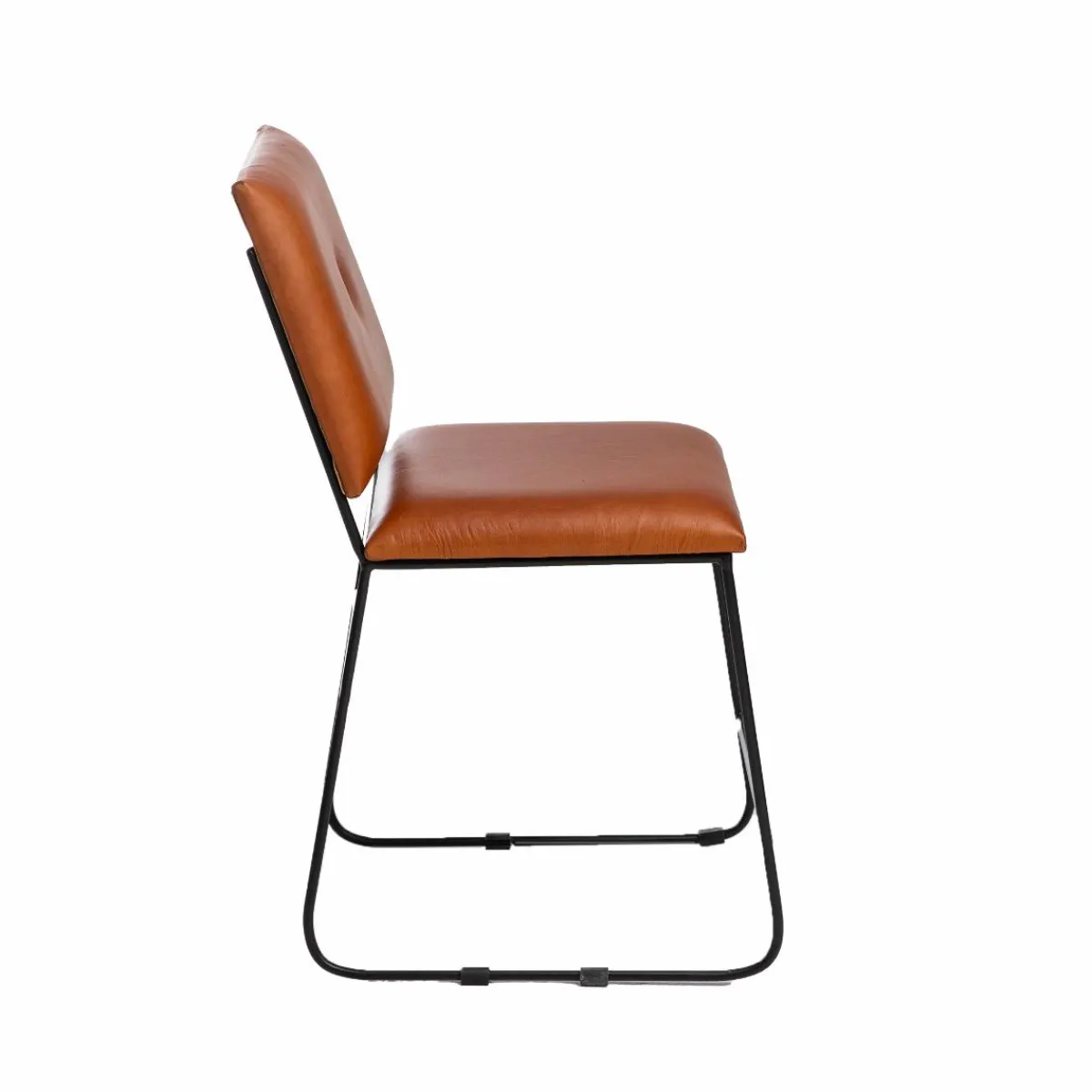 Made in Meubles Chaise en cuir marron et métal noir Arthur (lot de 2)