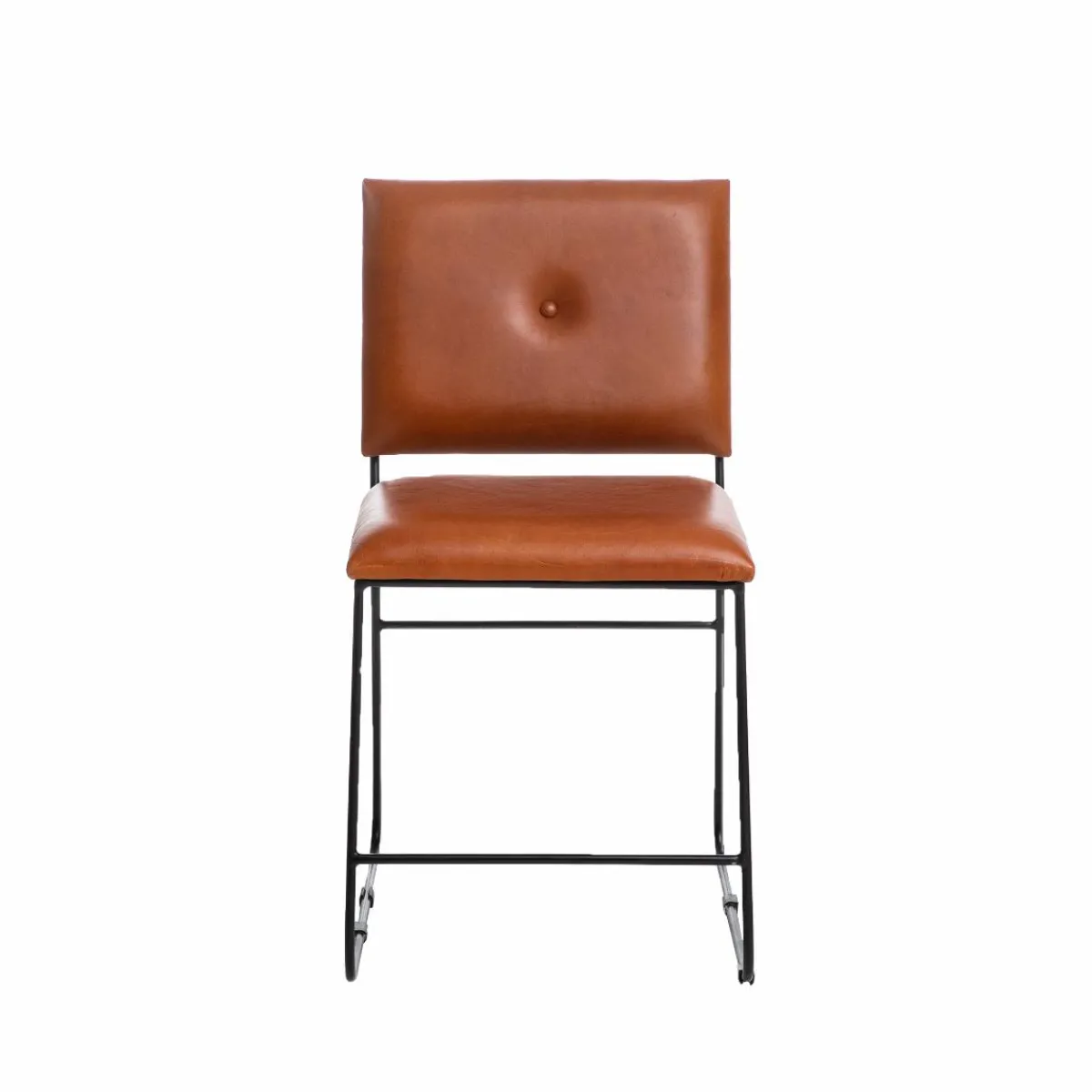 Made in Meubles Chaise en cuir marron et métal noir Arthur (lot de 2)