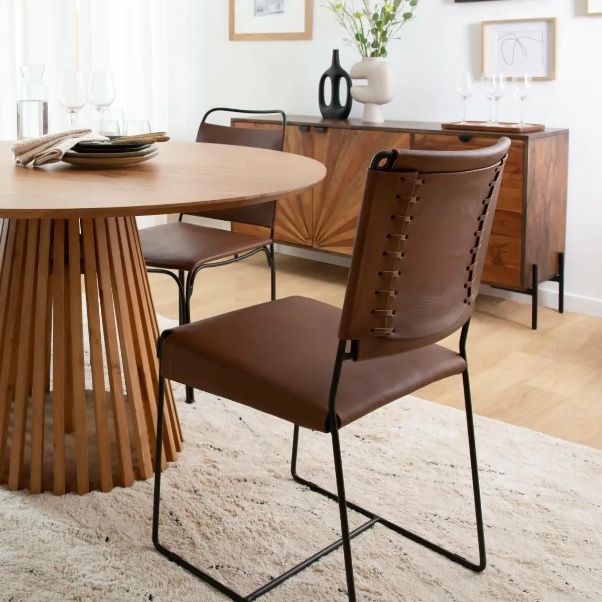 Made in Meubles Chaise en cuir marron Valéria (lot de 2)