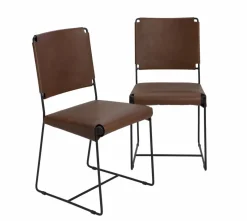 Made in Meubles Chaise en cuir marron Valéria (lot de 2)