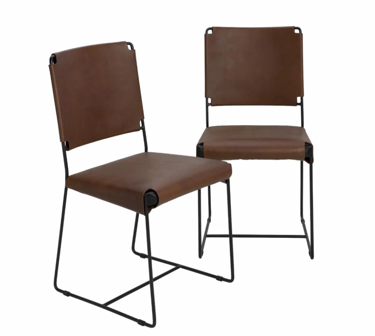 Made in Meubles Chaise en cuir marron Valéria (lot de 2)