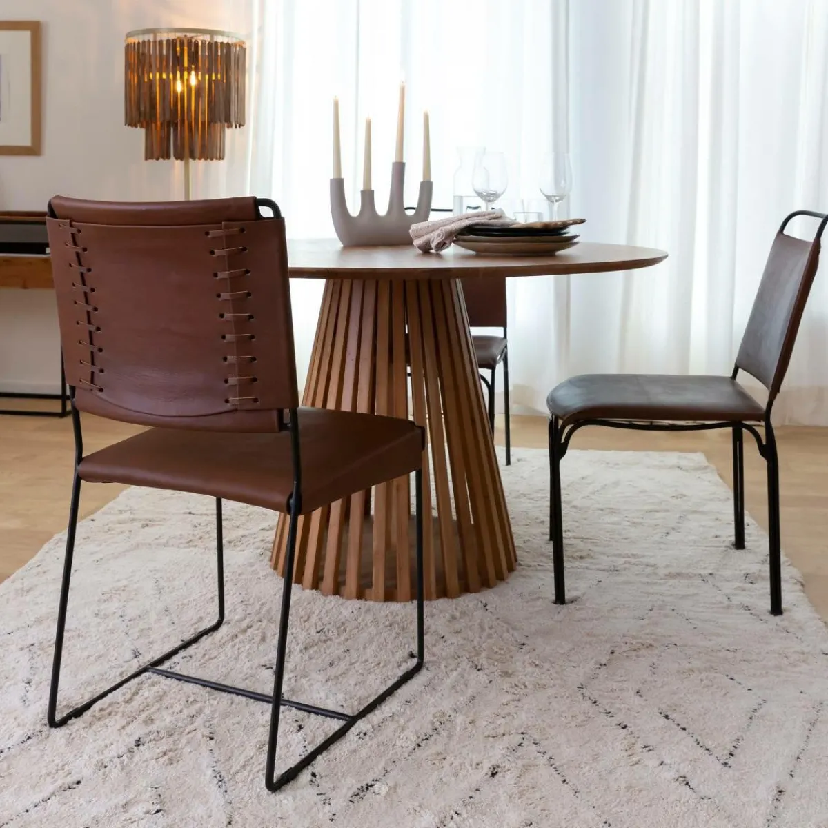 Made in Meubles Chaise en cuir marron Valéria (lot de 2)