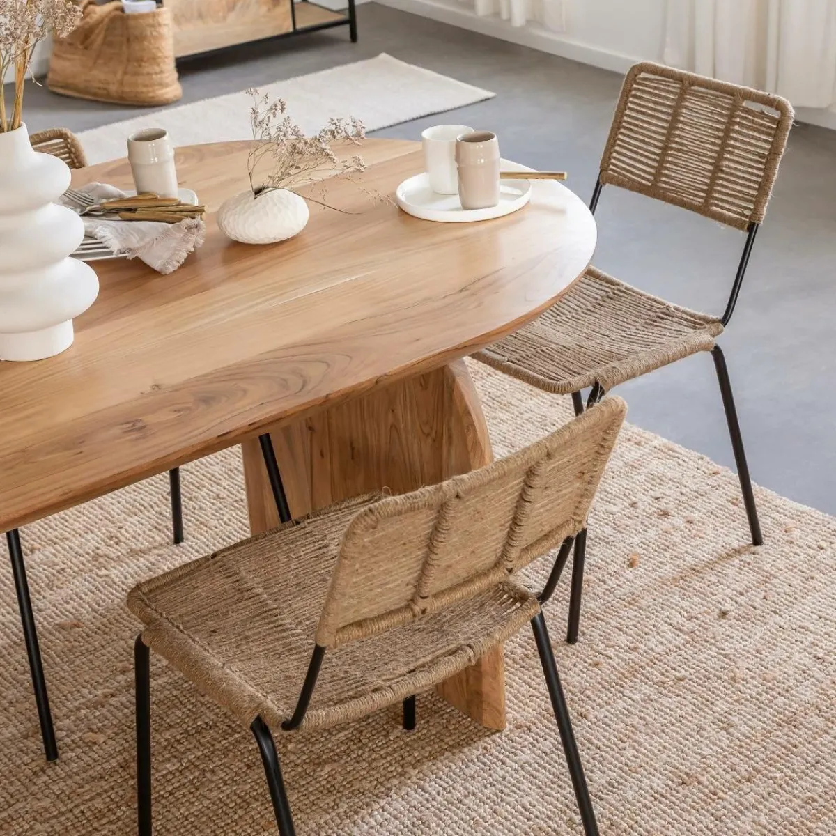 Made in Meubles Chaise en métal et corde beige Emilia (lot de 2)