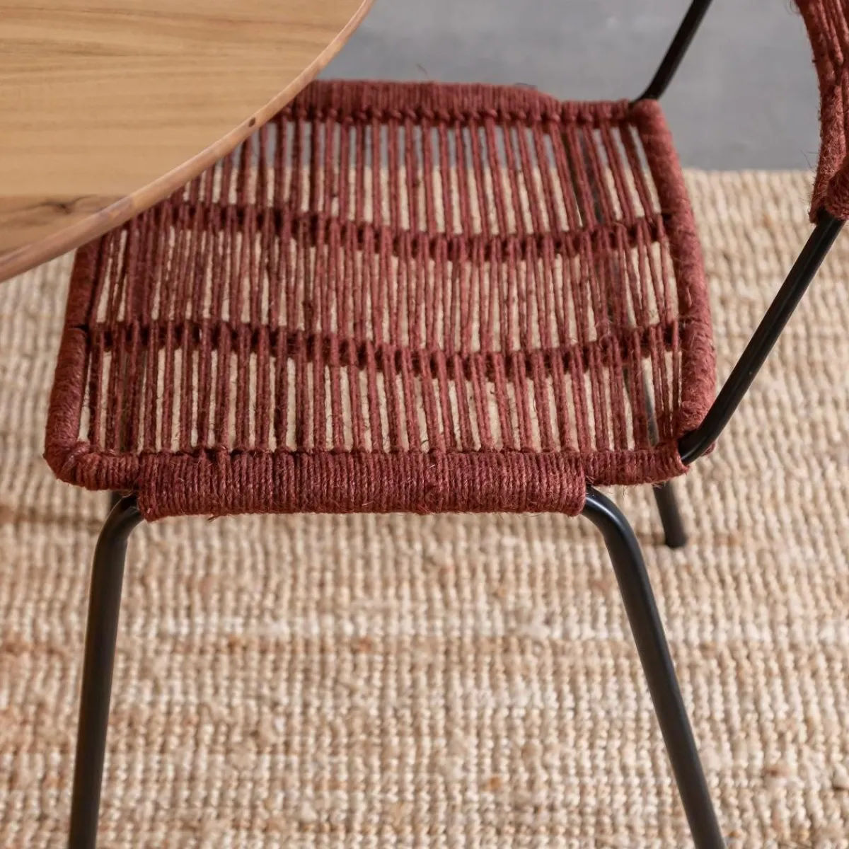Made in Meubles Chaise en métal et corde rouge Emilia (lot de 2)