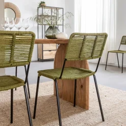 Made in Meubles Chaise en métal et corde verte Emilia (lot de 2)