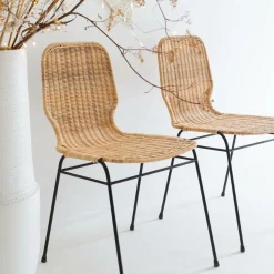 Made in Meubles Chaise en métal et rotin Minal (lot de 2)