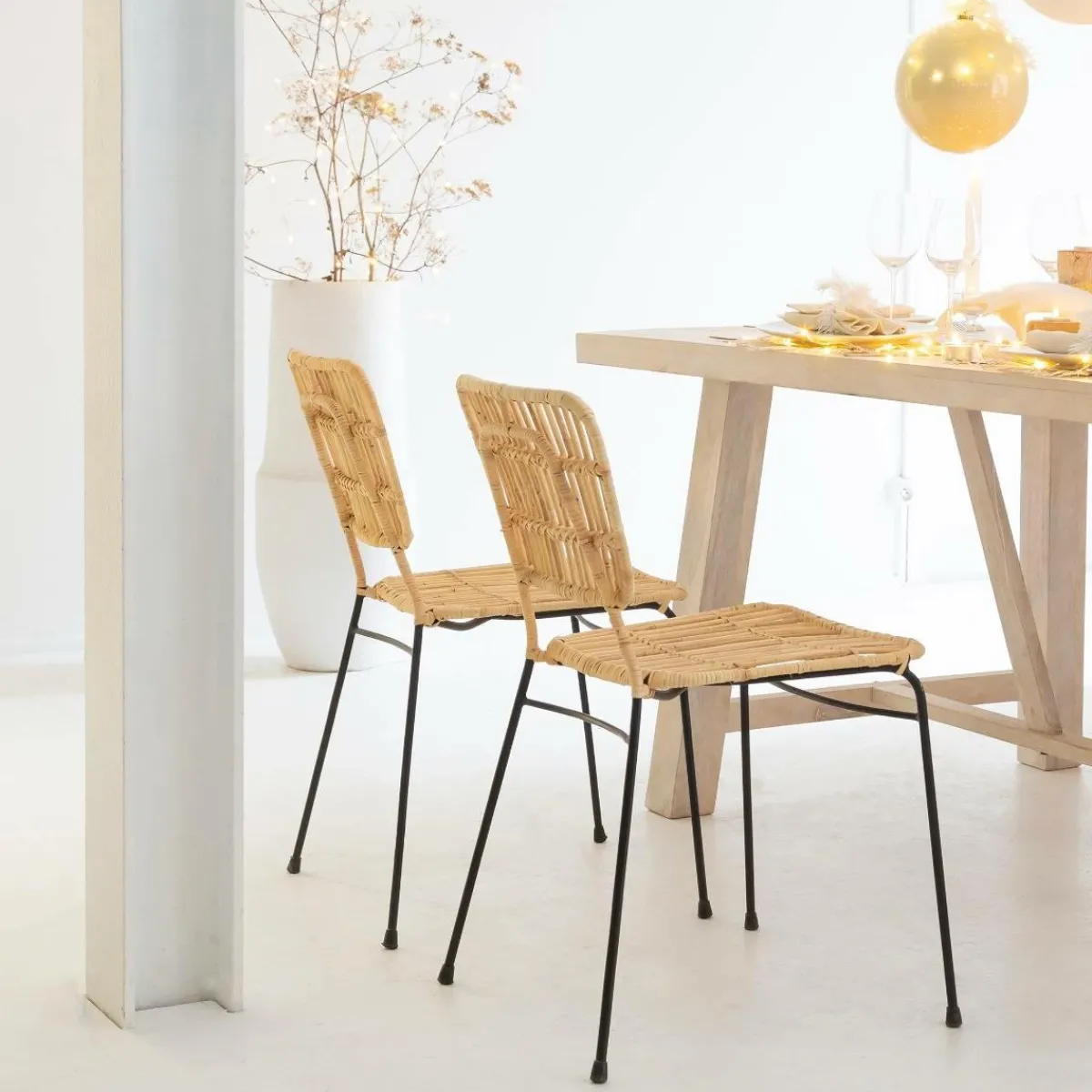 Made in Meubles Chaise en rotin et en métal Sélina (lot de 2)